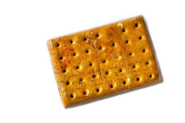 An example of a notorious 'hardtack' biscuit, this one addressed by a WWI soldier T.2010.67.edited