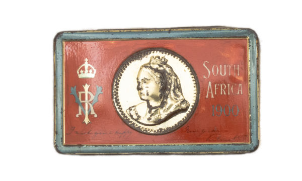 A Queen Victoria chocolate tin distributed to soldiers in the South African War RFM.2023.5.1.edited